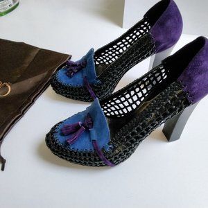 Chelsea Paris size 6 1\2 Heels Leather Moho Platform Tassle Toe